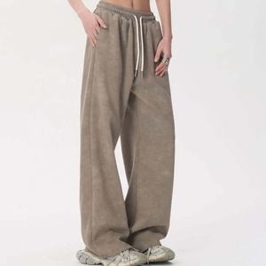 Pantalon de survêtement OEM en gros, respirant, anti-boulochage, haute qualité, coupe droite, taille mi-haute, devant plat, pour la gym et décontracté, délavage moyen - Product Image 3