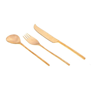 Juego de cubiertos de latón dorado de primera calidad, hecho a mano con acabado antiguo, juego de utensilios de mesa con cuchara, tenedor y cuchillo para uso doméstico y en restaurantes. - Product Image 4