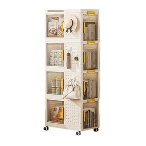 4 Tier Rolling Storage Bookcase with <b>Large</b> Capacity Storage <b>Bins</b> Mobile Multifunction Utility Organize Cart - Product Image 1