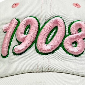1908 White Distressed Denim Hat Pink Embroidered Letter Baseball <b>Cap</b> Washed <b>Vintage</b> Style Adjustable Cotton Headwear Casual - Product Image 6