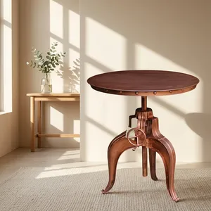 Table de salle à manger industrielle et vintage, pliable, réglable en hauteur, moderne, avec plateau rond en cuivre, pour restaurant et hôtel - Product Image 4