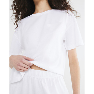 Conjunto de Ropa Casual para Mujer con Logotipo Personalizado, 100% Algodón, Camiseta de Manga Corta y Pantalones Cortos, Cuello Redondo, Conjunto de 2 Piezas - Product Image 4