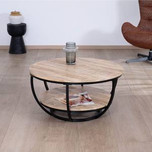 Mesa de centro redonda de dos niveles Vandana Silver Haven en madera maciza de mango con estructura de metal negro. - Product Image 4