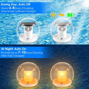 2 lampes solaires flottantes pour piscine, étanches IP67, en forme de globe, avec 3 modes d'éclairage, lampes solaires à piquet effet flamme - Product Image 2