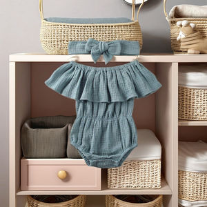 Lindo pelele de bebé con estampado de fibra de bambú/spandex, manga regular, cierre con nudo de cuerda, cómodo y casual, para recién nacido, unisex. - Product Image 2