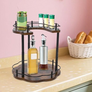 Organisateur de cuisine rustique en bois et métal, parfait pour les épices, les condiments et les essentiels quotidiens, support d'organisation pour pots à épices - Product Image 5