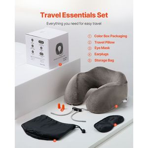 Cuscino da Viaggio in Memory Foam al Carbone di Bambù Migliorato, Maschera per Occhi, Tappi per Orecchie, Logo Personalizzabile, Supporto per il Collo Gonfiabile per un Comfort Ottimale - Product Image 4