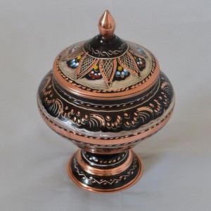 Pot de rangement décoratif en cuivre fait main de qualité supérieure avec couvercle, motif floral traditionnel Meenakari, décoration d'intérieur - Product Image 2
