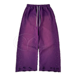 Joggers Streetwear en molleton de coton vieilli, style vintage délavé au soleil, coupe évasée, OEM - Product Image 2