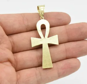 จี้รูปกางเขนอังค์ทรงเพชรขนาด 2 1/2 นิ้ว ทองคำแท้ 10K สีเหลือง - Product Image 4