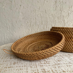 Honey-yellow <b>rectangular</b> woven table <b>basket</b> featuring a scalloped rim design, holding bathroom or living room, at wholesale pric - Product Image 5