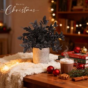 Confezione da 3 topiari artificiali di eucalipto neri, decorazioni di Halloween per la casa, l'ufficio, la scrivania, gli accessori per il bagno, piante finte - Product Image 2