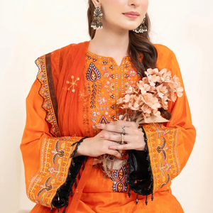 Conjunto de 3 Piezas de Ropa India Elegante para Fiesta, Camisa, Dupatta y Pantalón de Seda y Lona Bordada, Transpirable y de Alta Calidad para Mujer - Product Image 3
