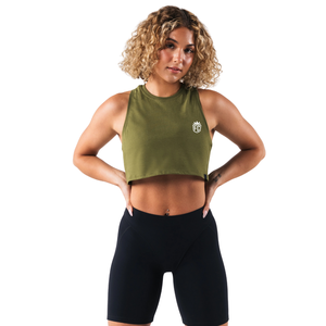 OT Muscle Tank Débardeur court sans manches pour femme, coupe musclée, extensible, pour la gym et l'entraînement, Vert Verveine - Product Image 1