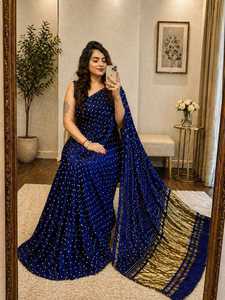 Traditional Indian Bandhani <b>Saree</b> <b>Blouse</b> Fancy Stylish Women's Party Wear Summer Quick Dry Fashion - Product Image 3