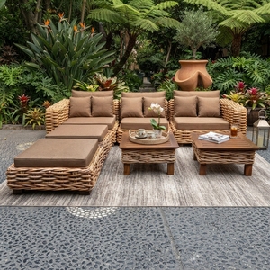 Outdoor Rattan Woven Sofa Set Mahogany Wood Frame Wicker Furniture Ksvw Cushion Lounge Sofa Coffee Table Setup Art Design - Product Image 4