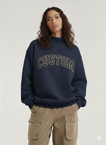 Sudadera de Cuello Alto Larga y Holgada de Poliéster/Algodón para Mujer, de Calidad Profesional, para Invierno, con Color Sólido Personalizado en la Parte Delantera - Product Image 5