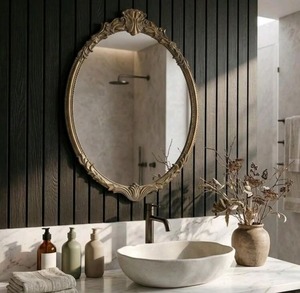 Oval Brass <b>Wall</b> <b>Mirror</b> With Ornate Frame Glam Decorative <b>Bathroom</b> Vanity <b>Mirror</b> living room <b>mirror</b> - Product Image 3