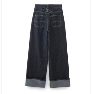 Loose Smooth Urban Style Denim Suit Elegant Casual Wide Leg Long <b>Pant</b> Comfortable Suit - Product Image 3