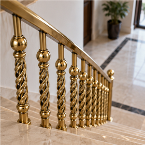 Barandilla de escalera Twisted Orb en bronce dorado pulido para hoteles de lujo, villas e interiores de grandes escaleras - Product Image 4