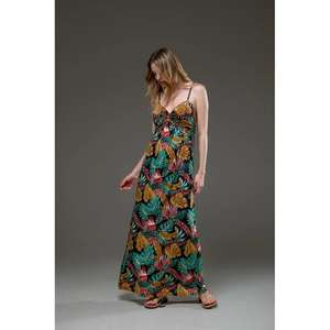 Vestido Maxi con Estampado de Hojas Tropicales para Mujer, Manga Larga con Borlas, Cintura Natural, Ecológico, para Playa o Verano - Product Image 2