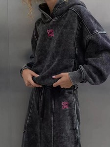 2025 New Style Heavy <b>Weight</b> Acid Wash Zip Up Hoodie Tracksuit <b>Set</b> - Product Image 5