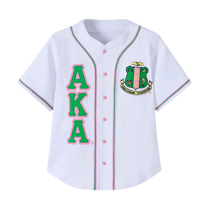 AKA <b>Baseball</b> Jersey for Women Pink Green Button-Up Sports Jersey Short Sleeve Casual Greek Apparel Pink Green Color - Product Image 1