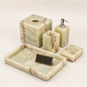 Ensemble d'accessoires de salle de bain en onyx vert naturel créatif, distributeur de savon, boîte à mouchoirs et plateau en marbre pour hôtels et villas, meilleur prix - Product Image 4