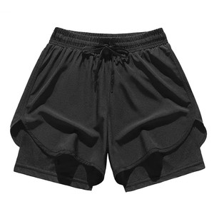 Shorts pour hommes noirs à séchage rapide, taille élastique, couleur unie, décontractés, sportifs, taille mi-haute, en tissu peigné, écologiques et respirants - Product Image 2