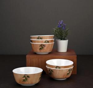 31-Piece Luxury Melamine Dinnerware Set - Bamboo Delight | Premium Floral Dining Set for 6 Break-Resistant Round <b>Plates</b> & Bowls - Product Image 3