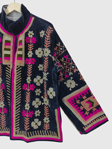 Veste à col mandarin en velours brodée à la main avec des motifs floraux, manches longues, taille plus, vêtements d'hiver pour femmes, style bohème chic - Product Image 5