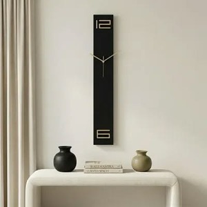 Horloge murale rectangulaire moderne en métal noir, mouvement mécanique silencieux, affichage à aiguilles, design minimaliste, sonnerie horaire, pour la maison et le bureau - Product Image 3