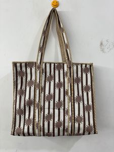 Sac fourre-tout pour femme en tissu pur coton imprimé à la main, couleur unie, fermeture éclair, tendance printemps-été, sacs de voyage - Product Image 3