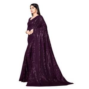 Sari de soirée de créateur pour les fêtes avec des broderies de sequins - Product Image 2