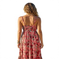 Talla Única, Estilo Y2K, Vestido Bohemio Natural de Seda Tejida India, Corte en A, Largo hasta el Suelo, Estampado Floral Paisley, Estilo Coreano, Verano, Cuello en V, Sin Mangas, Lavable