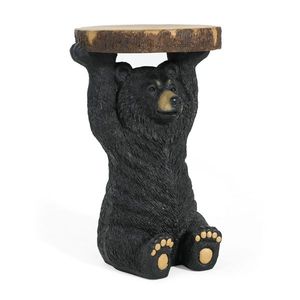 <b>Black</b> Bear Pedestal End <b>Table</b> Stool Hand Painted MGO Statue Sculpture for Home Office & Outdoor Living <b>Black</b> Bear <b>Side</b> <b>Table</b> - Product Image 5