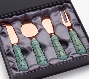 Modern Copper <b>Cheese</b> <b>Knife</b> <b>Set</b> With Green Patina Handles Reusable Metal Tools Eco Friendly For Serving <b>Cheese</b> And Dining Use - Product Image 5