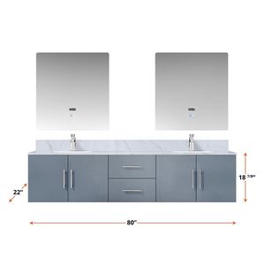 Dark Grey 80 In. W X 22 In. D Double Bath <b>Vanity</b> with Carrara Marble Top and 30 In. LED <b>Mirrors</b> Faucet Set Included - Product Image 6