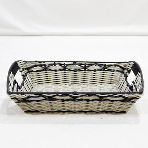 Bandeja de cesta tejida rectangular de mimbre de plástico natural ecológica para pan, frutas y decoración del hogar - Product Image 2