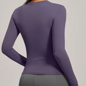 Women's <b>Purple</b> Long Sleeve Crew Neck Regular Fit Yoga <b>Top</b> Spandex/Polyester Mesh Textured Sweat-Wicking Breathable Four-Way - Product Image 2