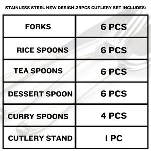 Ensemble de couverts en acier inoxydable 29 pièces, finition en acier de qualité alimentaire, design élégant, collection moderne, compatible micro-ondes et four - Product Image 6