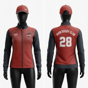 <b>Mens</b> Rugby Training Jacket Premium 280 GSM Polyester Fabric <b>Red</b> Black Panel Design Full Zip Custom Logo Teamwear Sports Fit - Product Image 1