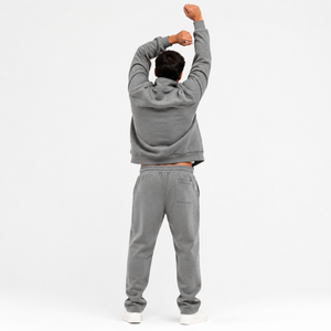 Men's Gray Fleece Tracksuit Full <b>Zip</b> Jacket and Pants Set Casual Solid Color Breathable Regular Fit Autumn Wear - Product Image 4