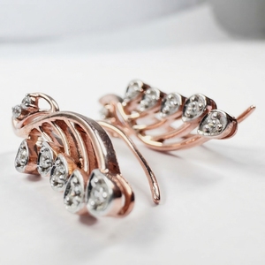 9K <b>Rose</b> Gold Round Brilliant Cut Diamond Drop Earrings | IGI Certified Lab Grown Diamonds for Wedding Party & Gift - Product Image 2