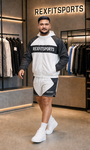 REXFIT SPORTS 2026 Custom Black <b>White</b> Nylon Windbreaker <b>Jacket</b> and Shorts Set Private Label Streetwear Sportswear - Product Image 6