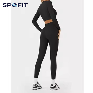 Custom Women's Plus Size Breathable 2 Piece Seamless Fitness Set Long Sleeve Crop Top High Waist Yoga Leggings Custom Logo - Product Image 6
