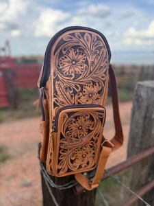 Hand <b>Tooled</b> Genuine <b>Leather</b> Backpack Western Floral Design Travel School Laptop Bag - Product Image 6