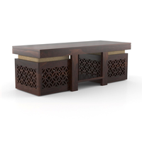 Table basse en bois sculpté artisanal de style moderne, finition en teck et noyer, hauteur réglable, durable, pour salon