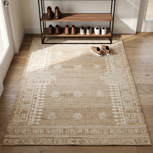 Handcrafted Handwoven Jute <b>Rug</b> Beige Ivory Geometric Pattern Textured Anti-Slip <b>Thick</b> <b>Pile</b> Area Carpet Living Room Bedroom - Product Image 5