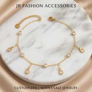 Tobillera de Moda con Cadena de Gotas de Agua de Circonio, Chapada en Oro de 18K, de Acero Inoxidable, Resistente al Agua - Product Image 3